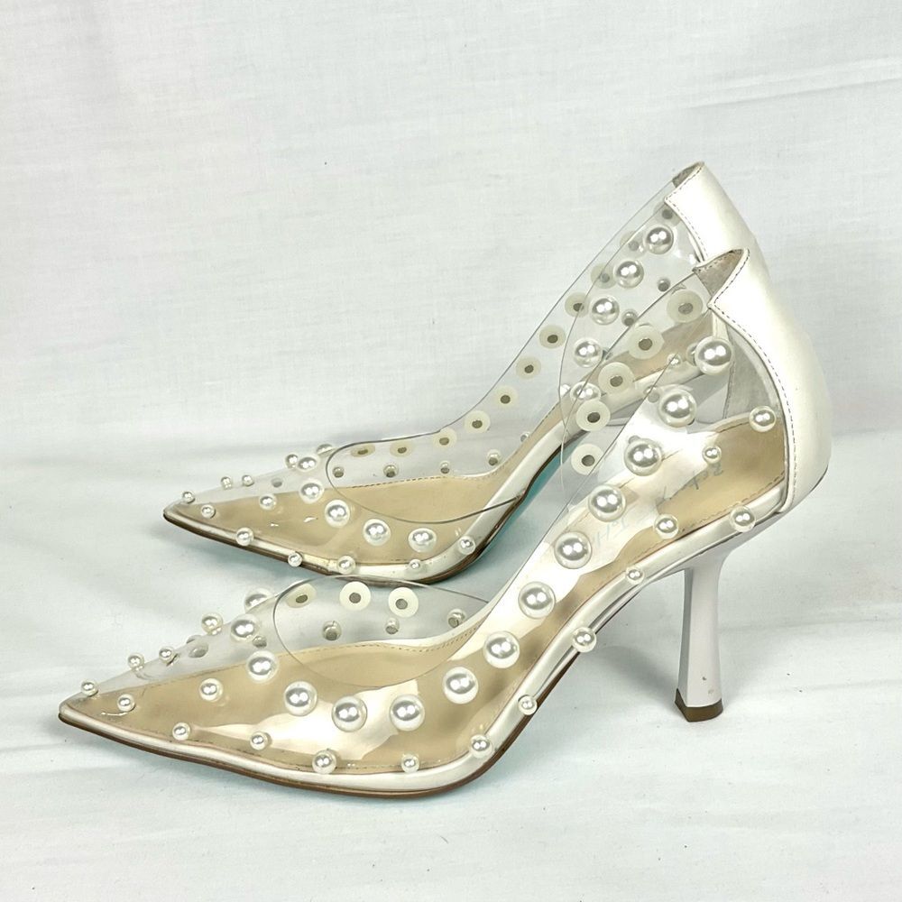 Betsey Johnson Halo Pump Clear Heels with Pearl Embellishments Sz 11 Party - Picture 5 of 13